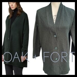 Oak + Fort Forest Green Mid-Length Button Up Cardigan Sweater (S)